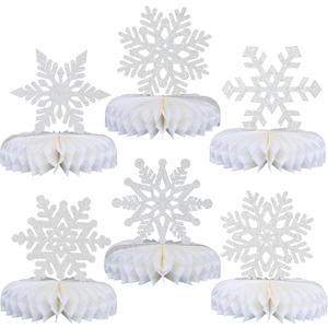 Gyufise 6 Pack Snowflake Honeycomb Table Centerpieces Snowflake Frozen Table Decoration Burst Table Centerpieces Table Decor for Frozen Winter Wonderland Party Decorations Silver