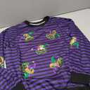 ASTANFY Womens Mardi Gras Sweatshirt Carnival Sequin Purple Sweater Masks Graphic Shirt Crewneck Long Sleeve Tops, Small