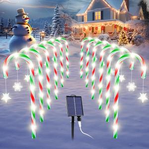 Candy Cane Lights Outdoor Pathway Christmas Decorations, 12 Pack Green Red White Solar Pathway Lights with 8 Modes Waterproof Timer for Christmas Outsides Walkway Porch Lawn Garden Yard Decoration