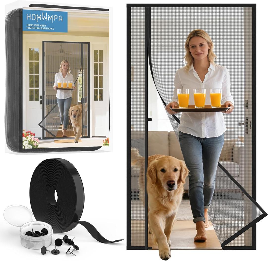 Side Opening Magnetic Screen Door, Fit Door Size 36" x 96",Screen Size 38" x 97", Reversible Left/Right Screen Door Mesh with Strong Magnet, Keep Bugs Out Let Breeze in,Pet&Kid Friendly, Grey (Gray)
