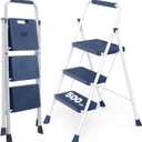 DUMOS Step Ladder, 3 Sturdy Step Stool with Anti-Slip Pedal & Comfortable Handrail, Portable Heavy Duty Stool for Kitchen, Garage & Outdoor Use, 500lbs, Blue