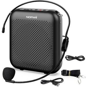 NORWII Voice Amplifier Wired Mini Portable Rechargeable with Personal Wired Microphone for Teachers, Classroom, Presentation, Tour Guides, Meeting, Coaches. Black