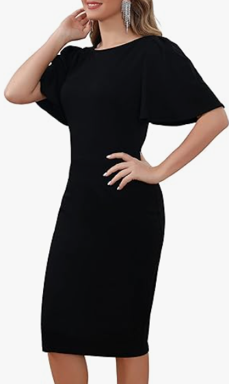Aphratti Women's Short Sleeve Work Sheath Midi Dress Elegant Fitted Cocktail Party Church Funeral Outfit (L)