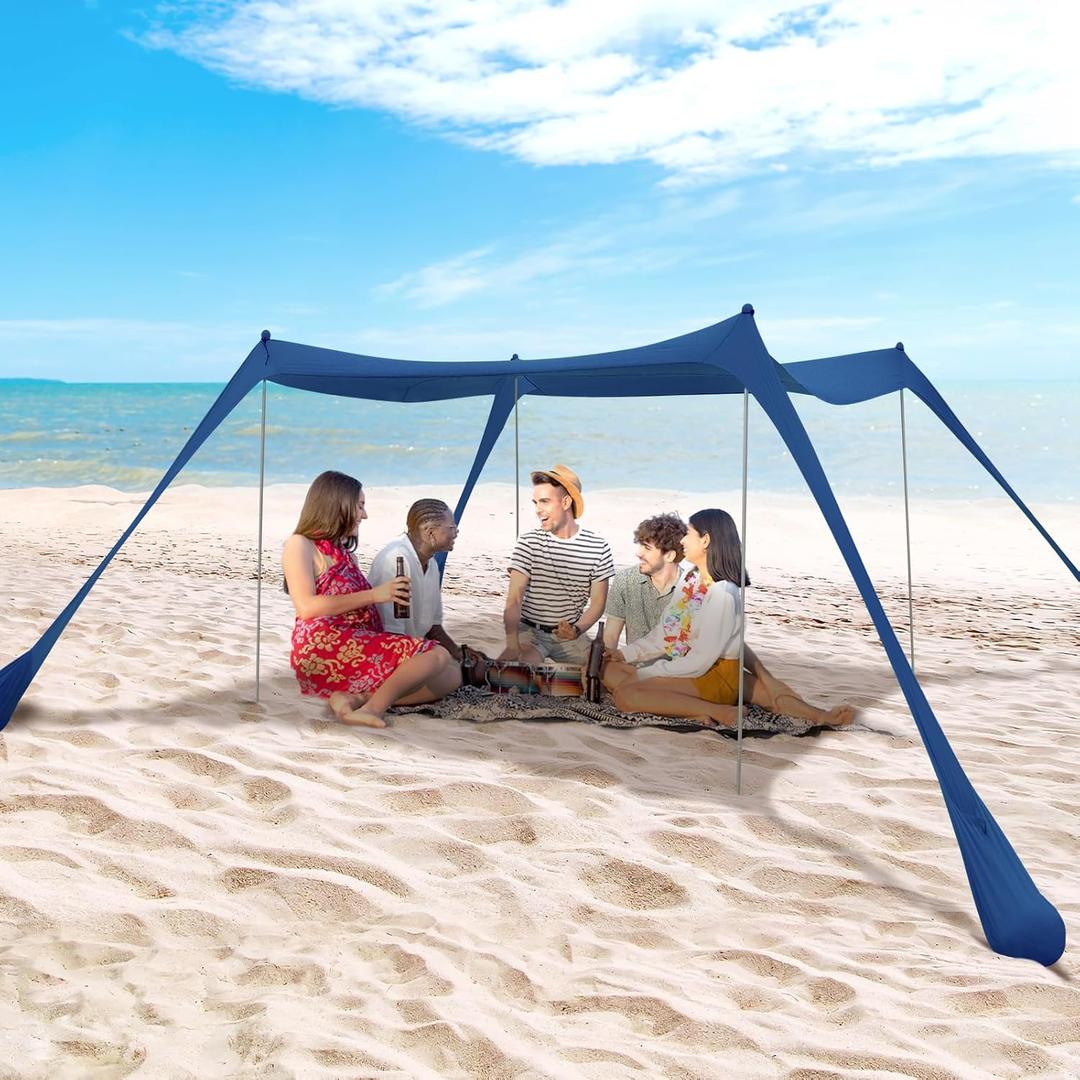 BOTINDO Family Beach Tent Canopy Sun Shade, Pop Up Grande Beach Tent Sun Shelter Stability 4 Poles with Portable Carry Bag Outdoor Shade for Fishing Backyard Camping (Navy)