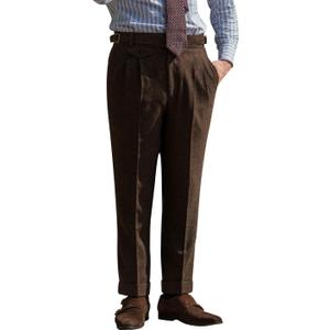 SNOLY Men's Winter Retro Woolen Gurkha Pant Straight Flat Front Chino High Waist Tapered Leg Rolled Pants,Two Styles (Large, 2#coffee)
