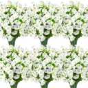 Ouddy Decor 24 Bundles Artificial Flowers for Outdoors Decoration Fake Silk Morning Glory Flowers Faux Eucalyptus Plants UV Resistant for Porch Patio Garden Spring Summer Home Decor, White