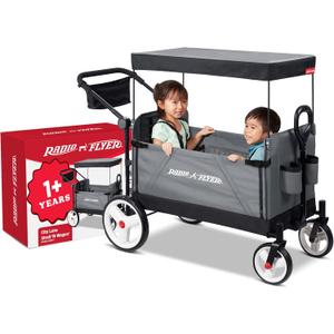 Radio Flyer City Luxe Stroll 'N Wagon, for Ages 1+, 3-in-1 Push or Pull, with Bench Mode, Easy Fold, UV Canopy, 5-Point Harnesses, Front Caster Wheels & 12" Rear Wheels, Stroller Wagon for Kids