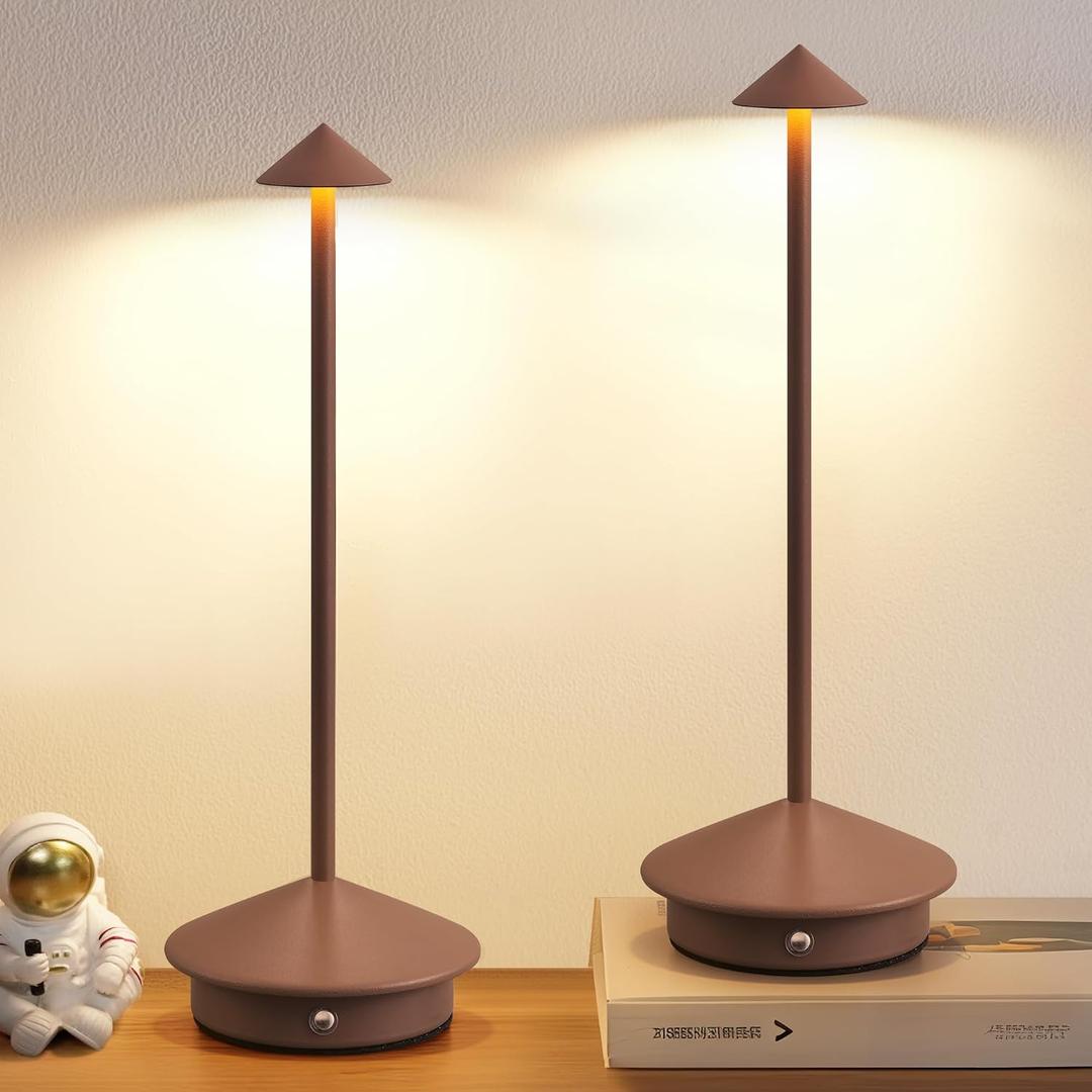 Modern Cordless Table Lamp Set of 2, Portable LED Desk Lamps, 5000mAh Rechargeable Battery Operated Lighting for Bedroom Dining Room Restaurant Coffee Shop Camping Night Light (Brown)