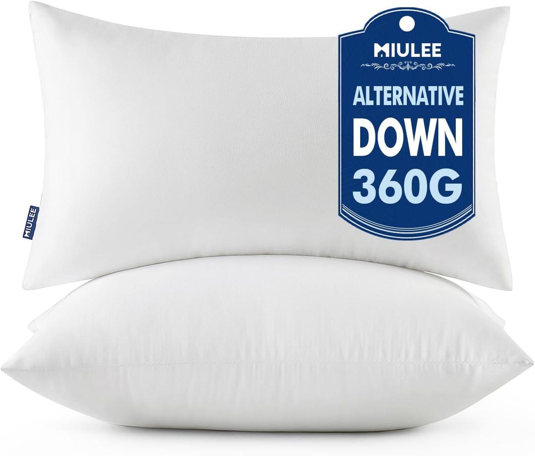 MIULEE Throw Pillows Inserts, Pack of 2 12x20 Inch 100% Virgin Fiber Filling Bed Couch Pillows