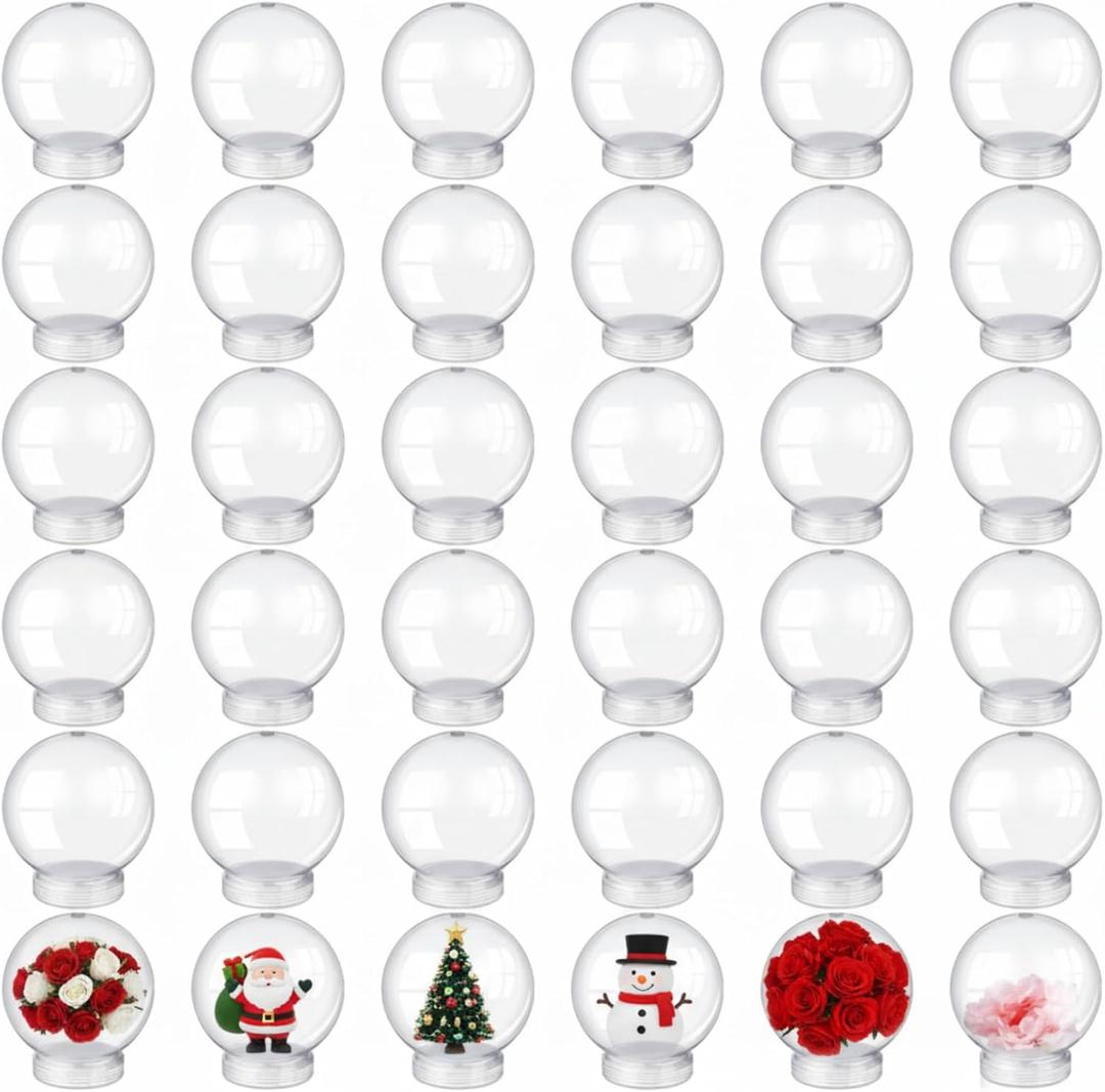 Batiyeer 24 Pieces 5" Winter Snow Globes Bulk DIY Plastic Clear Fillable Water Globe with Screw Off Cap for Make Your Own Xmas Winter Crafts Gift Home Decoration