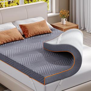EnHomee Memory Foam Mattress Topper,4 Inch King Mattress Topper Pressure Relief with Cooling Gel and Removable & Washable Embossed Cover, CertiPUR-US & Oeko-TEX Certified, Grey, King