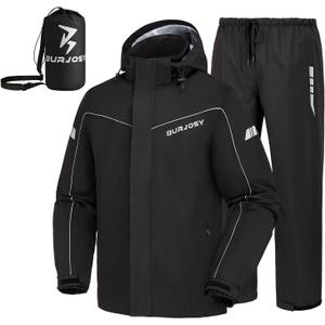 Rain Suit for Men, Packable Waterproof Rain Jacket & Pants, Reflective Raincoat Rain Gear for Outdoor Golf Fishing (Black, L)