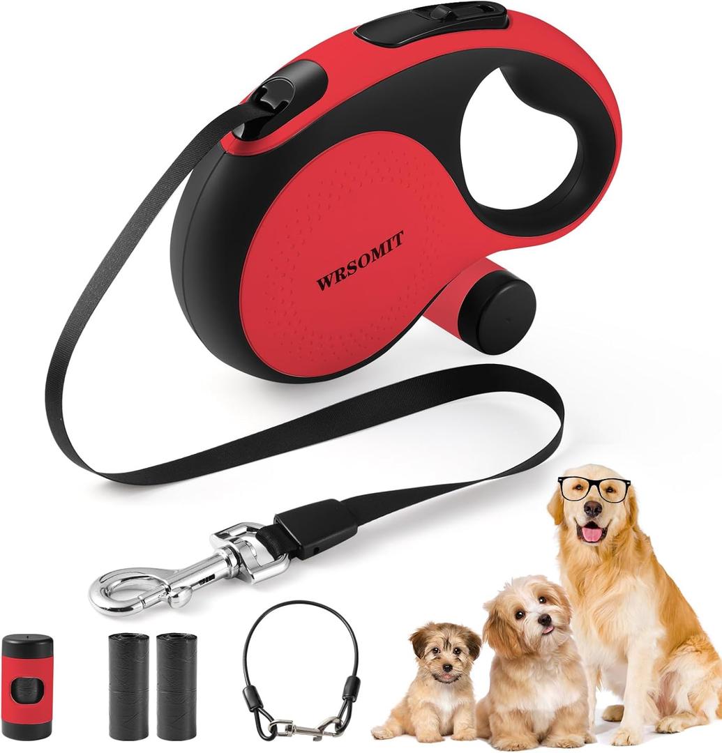 Retractable Dog Leash with Chew Proof Cable, 26Ft Heavy Duty Dog Leash for Medium Large Dogs up to 110lbs, 360 No Tangle, One-Handed Brake (Red)