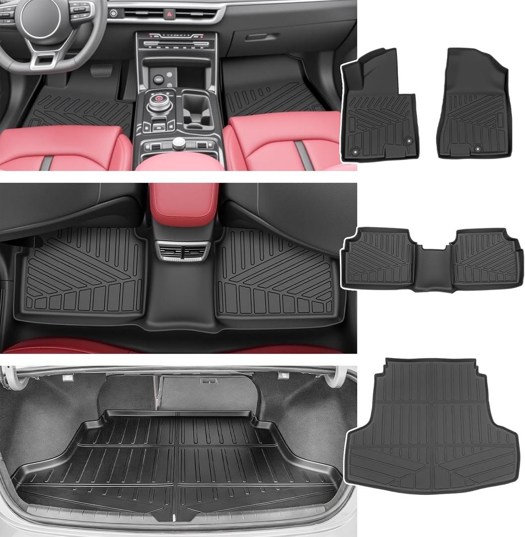 Trunk Mat with Floor Liners for 2021-2026 Kia K5(Only Fit FWD) / 2020-2026 Hyundai Sonata (Only Fit FWD & Gas) All Weather TPE Protector Cargo Liner Floor Mats Car Accessories