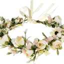 Floral Fall Camellia Flower Crown Rose Headpiece Wedding Bridal Flower Girl Halo Maternity Photo Props FL-03 (Ivory Flower With Babysbreath)