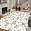 Wonnitar Washable 9x12 Area Rug, Non-Slip Soft Boho Floral Rugs for Living Room, Ultra-Thin Large Bedroom Rug, Farmhouse Rug Floor Carpet for Dining Table (White,9'x12')