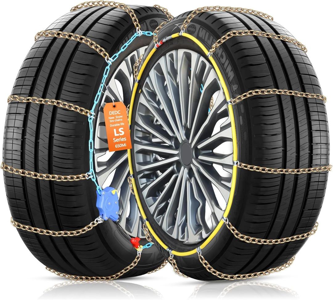DEDC Auto Lock Snow Tire Chains,50s Quick Easy,Enhanced Manganese Steel Alloy,Endurance Life 650 Mi for Car SUV and Pickup Truck 245 255 265 275 295 315 Set of 2 (LS1619)