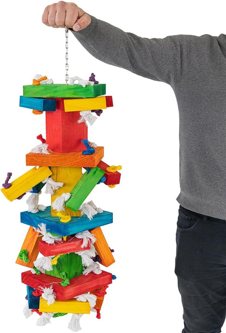 Featherland Paradise - Knots N Blocks - XXL Bird Toy - Parrot Toys - Bird Toys for Parrots, Macaws, Cockatoos, Very Large Birds, Big Beaks