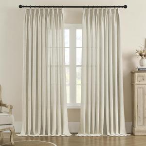 MASWOND Linen Pinch Pleated Semi Sheer Curtains 52W x 90L Inches, Linen Light Filtering Window Curtains for Living Room Bedroom, Pinch Pleat Drapes Easy Hanging Via Hooks (Linen, 1 Panel) (52"W x 90"L (Pack of 1), Flax Linen)