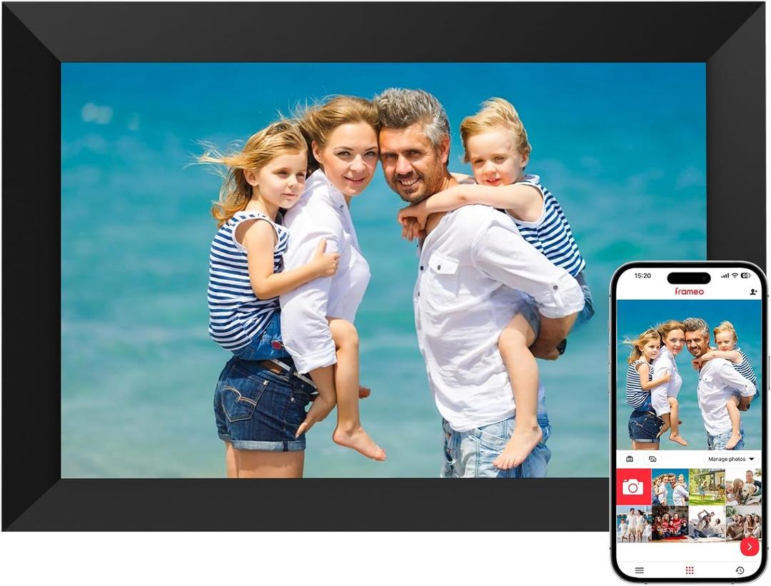 Digital Picture Frame, Frameo 10.1 Inch WiFi Electronic Photo Frame, 1280x800 HD IPS Touch Screen, Auto-Rotate, Wall Mountable, Easy Setup to Share Moments Instantly via Frameo App, Gifts for Mom (Black)
