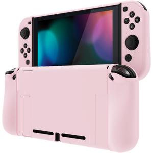 PlayVital Upgraded Dockable Case Grip Cover for Nintendo Switch, Ergonomic Protective Case for Nintendo Switch, Separable Protector Hard Shell for Joycon - Peach Blossom Pink
