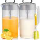 Mixing Pitcher for Drinks, 2 Quart/ 64oz Plastic Water Pitcher with Lid, Angled Plastic Blades and Adjustable Mixer Plunger for Juice, Powdered Milk, Beverage Container (Two)