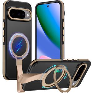 TIANNIUKE for Google Pixel 10 Pro Case/Pixel 10 Case 360Rotatable Magnetic Ring Holder Stand with Silicone Strap, Fit for MagSafe Mil-Grade Shockproof Translucent Matte Phone Cases (Desert Gold)