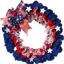 XKCL Patriotic Wreaths, 20 Inch Memorial Day Wreath, 4th of July American Flag Wreath for Front Door Decorations (Bulered)