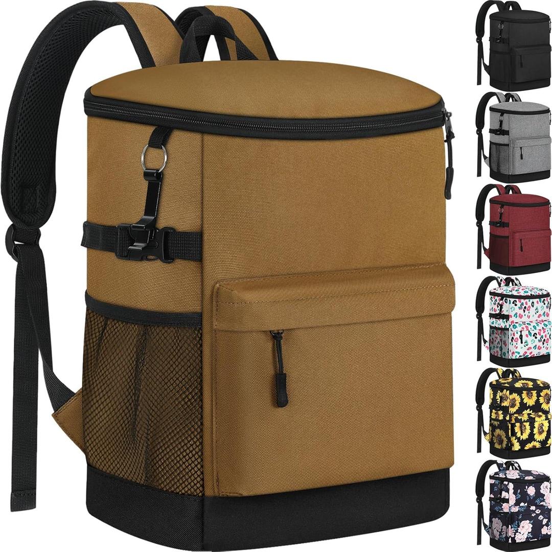 Cooler Backpack 33 Cans Backpack Coolers Insulated Leak Proof Soft Beach Cooler Bag for Men Women Ice Chest Backpack Camping Hiking Picnic Travel Cooler Lunch Backpack (Brown)
