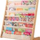 Wooden Bookshelf for Kids Wood Bookrack Canvas Book Storage Shelf Display Bookshelf 6 Tier Kids Book Rack for Bedroom Living Room Playroom Storage Organizer Natural (29.52" L x 11.81" W x 31.10" H)