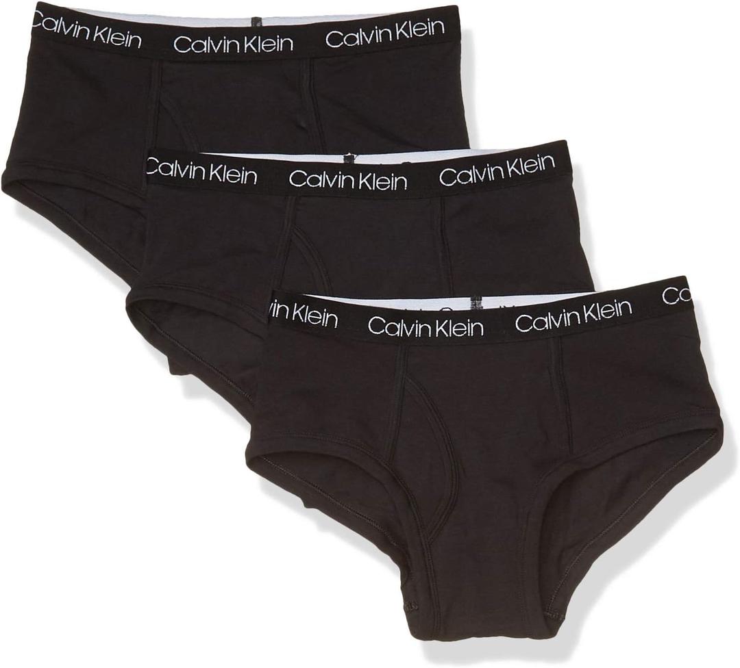 Calvin Klein Boys' Little Modern Cotton Assorted Briefs Underwear 3 Pack (Small, Black/Black/Black)