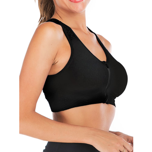 Zip Front Closure High Impact Bra for Women Post Surgery Racerback Sports Bra High Support Size M Black