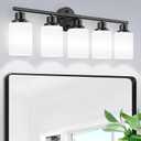 5-Light Bathroom Light Fixtures, E26 Base Vanity Lights for Mirror with Textured Milky White Glass Shade, Modern Kitchen Light Fixtures Wall Sconce Light - Black