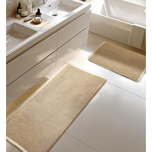 Large Waffle Bath Mat Set, Non Slip Bathroom Mat Set 2 Piece, Ultra Absorbent Bath Mats, Machine Washable Bath Rugs, Brown & White, 20"47" and 16"24"