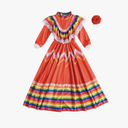 STIOEDYUAN Kids Mexico Costume for Girl Senorita Blouse Dance Dress Cinco De Mayo Folklorico Flower Headwear Halloween. 57in