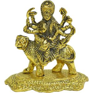 Metal Durga Amba Navratri Pooja Spiritual Sculpture Indian Dcor Antique Statue for Home, Entrance, Temple Decoration and Gifting (Size- 5")