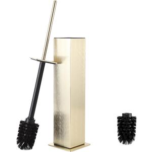 Toilet Brush and Holder Floor Standing, Brushed Gold with 2 Replaceable Heads, Bathroom Toilet Brush, Freestanding Toilet Bowl Brush with Removable Liner and Splash Guard