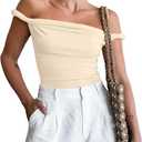 Tankaneo Womens Off The Shoulder Top Sleeveless Slim Fit Stretchy Tank Top Y2k Casual T Shirts (Small)