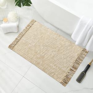 MitoVilla Boho Bathroom Small Rug 2'x3', Tan Cream Cotton Woven Throw Rugs for Living Room, Modern Farmhouse Washable Kitchen Rugs, Area Rugs Floor Mat with Tassel for Entryway, Hallways (1'11" x 2'11" (Runner))