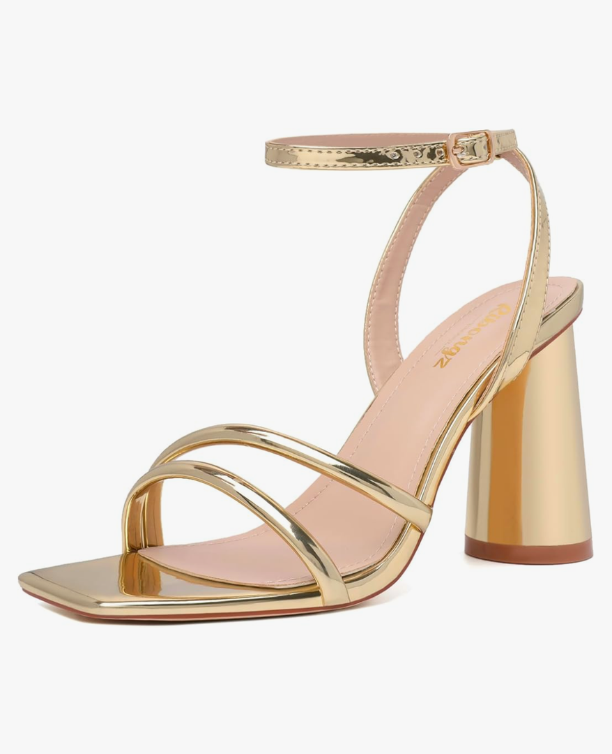 RIBONGZ Block Heels Prom Heeled Sandals for Women Chunky Square Open Toe Strappy High Heels Ankle Strap Wedding Bridal Shoes High Heel Sandals for Party Dress, Size: 7.5