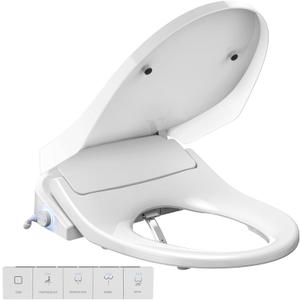 Electric Bidet Toilet Seat Elongated, Heated Toilet Seat with Adjustable Warm Water & Air Dryer, 6 Wash Modes, Dual Control, Self-Cleaning Nozzle, Soft-Close Lid, Night Light, Eco & Child Friendly