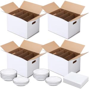 MotiMind 4 Sets Dish Moving Boxes with Divider Kits 15 x 12 x 10 Inches