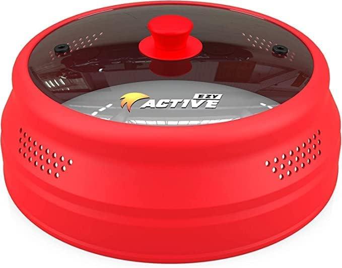 Microwave Cover for Food, Silicone and Glass Splatter Guard Lid for 6–7–8–9-10-10.5 inch Plates & Bowls. By EZY ACTIVE, Red