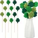 12 Pcs St Patricks Day Picks Felt Clover Picks Shamrock Flower Felt Stick Use as Gift Artificial Bouquet Centerpiece Vase Filler Cake Topper DIY Crafting St. Patrick's Day Decor (Green)