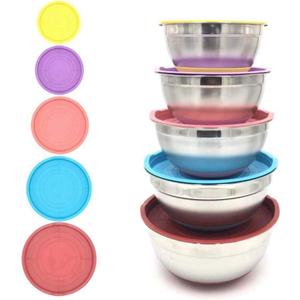 Stainless Steel Mixing Bowl With Lid Kitchen Egg Mixer Salad Bowls Non-slip Silicone Bottom Food Storage Bowl Set (Color : 22 24 26 28 30cm Set)