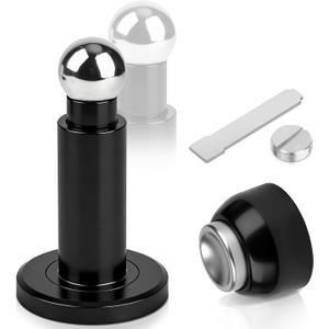 Magnetic Door Stop, Adjustable Magnetic Door Stopper Heavy Duty, Strong Magnet Door Holder Catch, Stainless Steel Black Doorstop Wall or Floor Mount