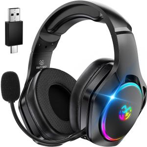 Tatybo Wireless Gaming Headsets for Ps5 Ps4 PC, 2.4GHz USB & Type-C Gaming Headphones, 40H+ Hrs & 7.1 Surround Sound with Noise Canceling Microphone for Switch Phone