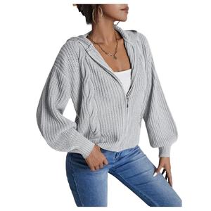 SOLY HUX Women's Zip Up Hooded Cardigan Long Sleeve Drop Shoulder Knit Sweater Hoodies Fall Outerwear Light Grey Large
