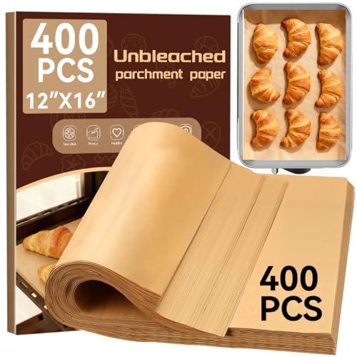 YUANYE 400PCS Parchment Paper Baking Sheets, 12"x16" Unbleached Precut Half Parchment Paper for Baking, Non-Stick Baking Paper for Baking, Grillin, Steaming Bread Cookies, Oven, Air Fryer, Microwave