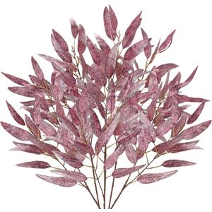 DILATATA 33.5" Purple Leaves for Christmas Tree, Glitter Christmas Leaf Stems, Non-Shedding Shiny Sequin Fabric Christmas Picks for Wreath, Centerpiece Decor 